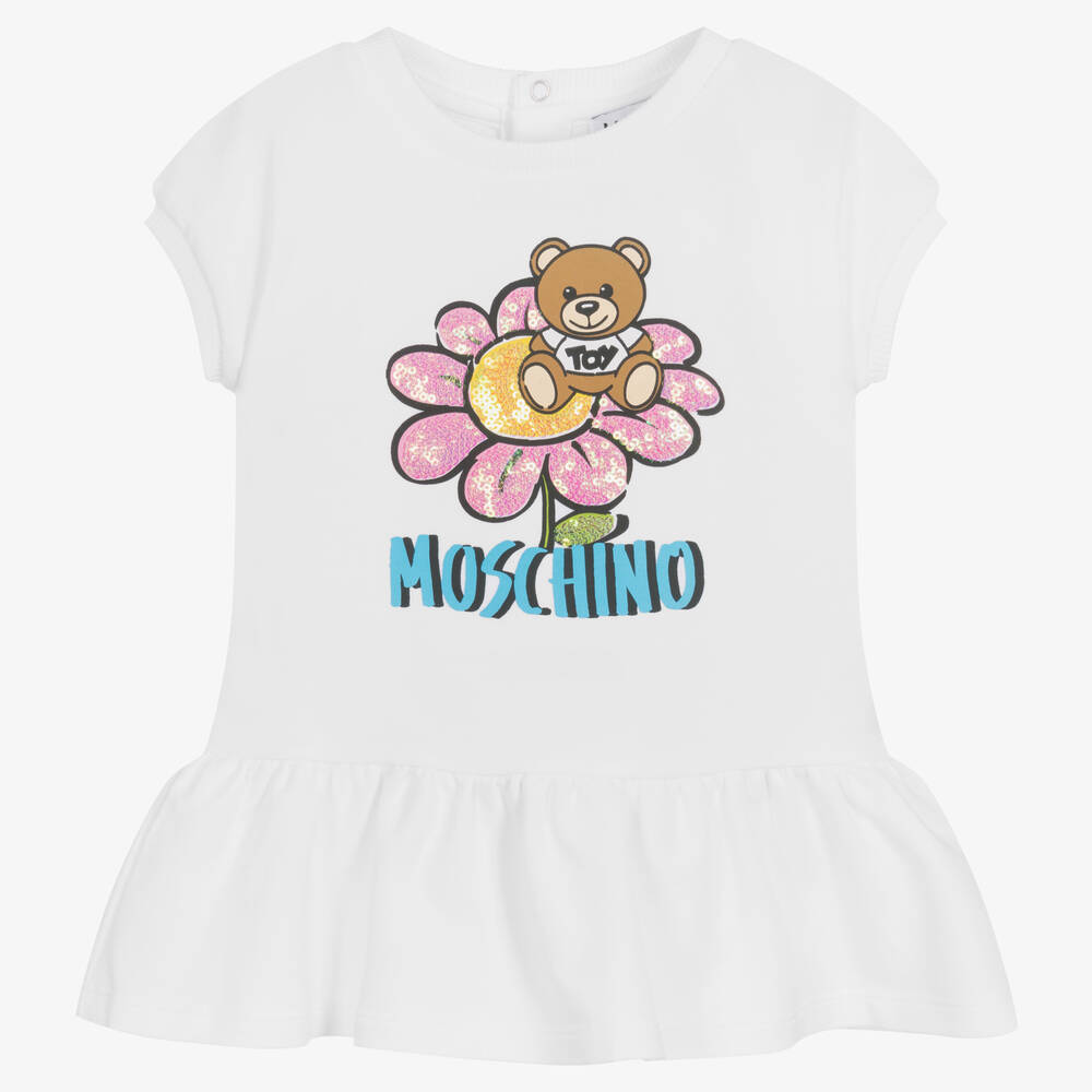 Moschino Baby - فستان أطفال بناتي قطن جيرسي لون أبيض | Childrensalon