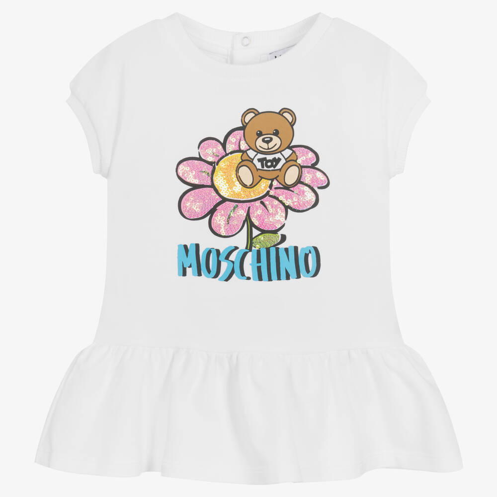 Moschino Малыши-Белое платье из джерси с медвежонком | Childrensalon Outlet