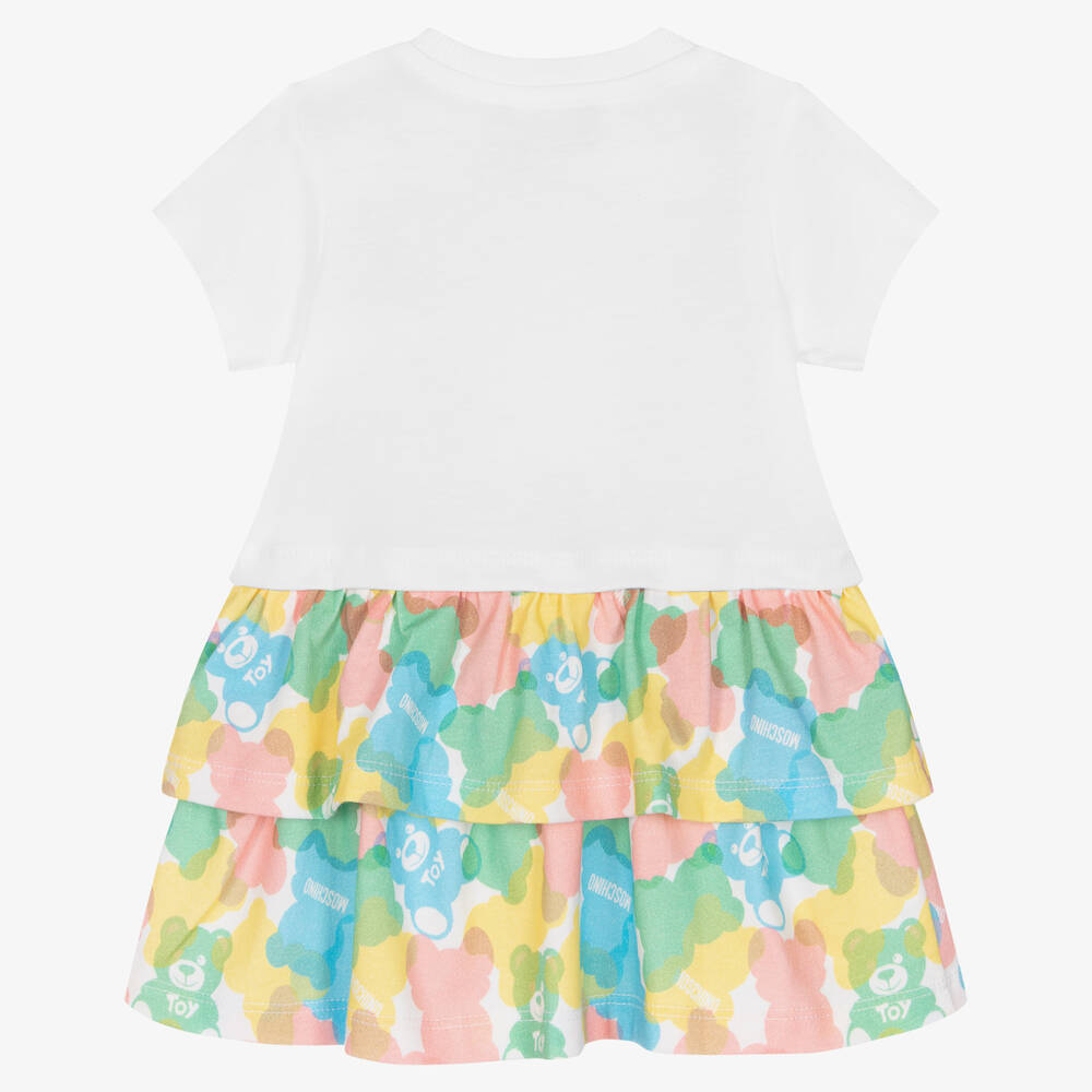 Moschino Baby-Girls White Teddy Bear Logo Jersey Dress | Childrensalon Outlet