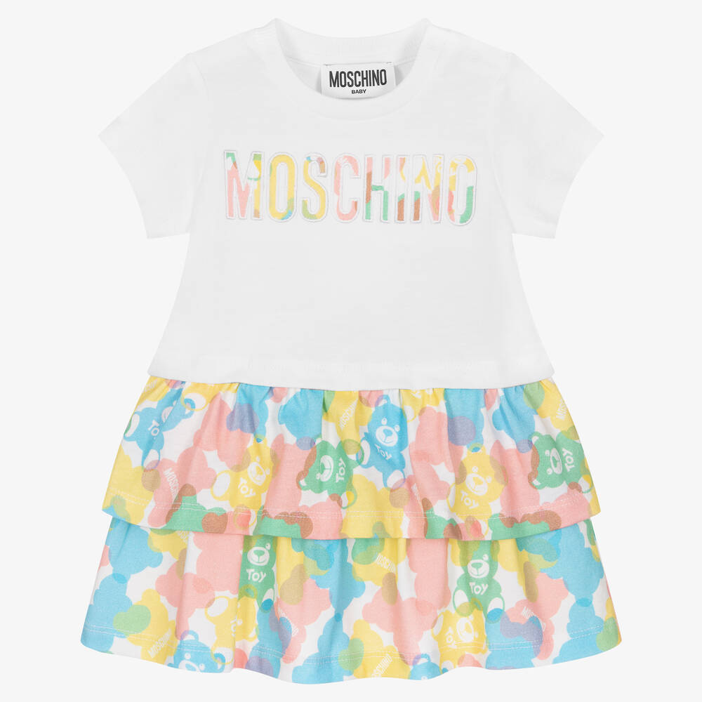 Moschino Baby Girls White Teddy Bear Logo Jersey Dress