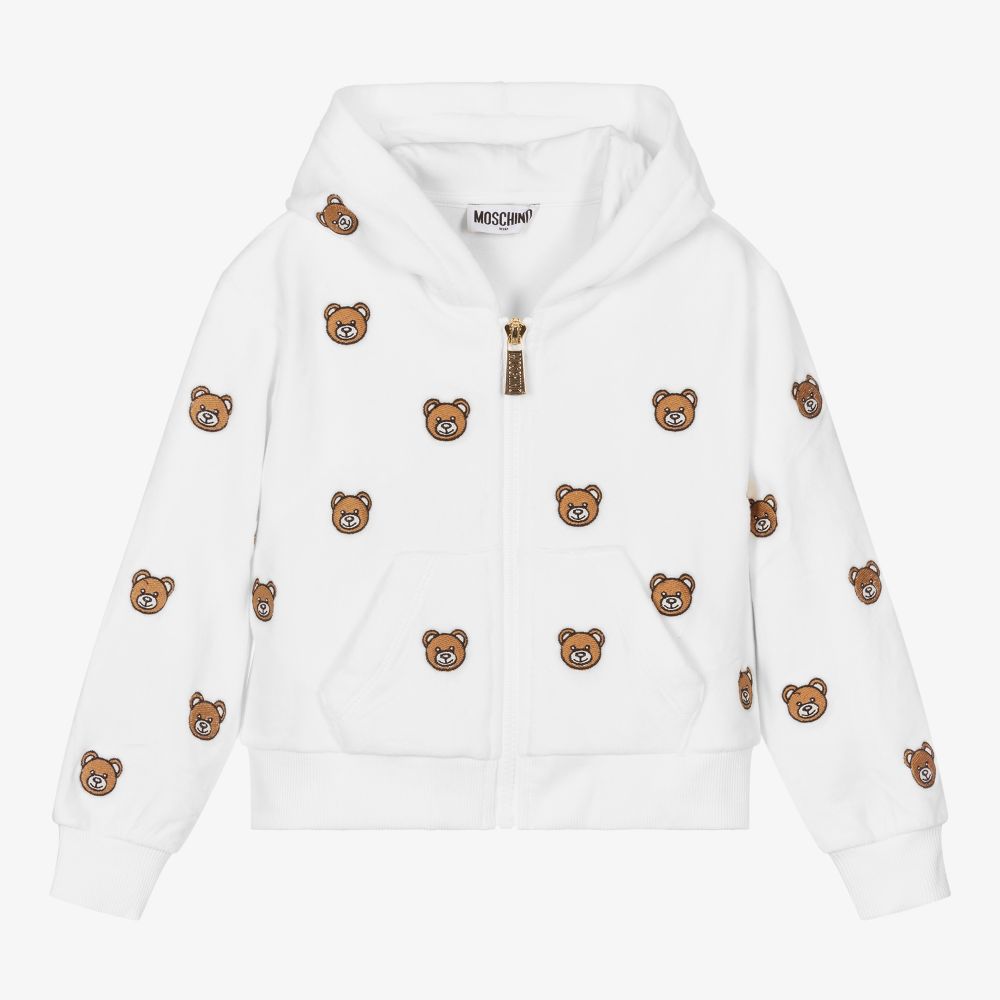 Moschino Kid-Teen - Veste zippée blanche en velours Fille | Childrensalon