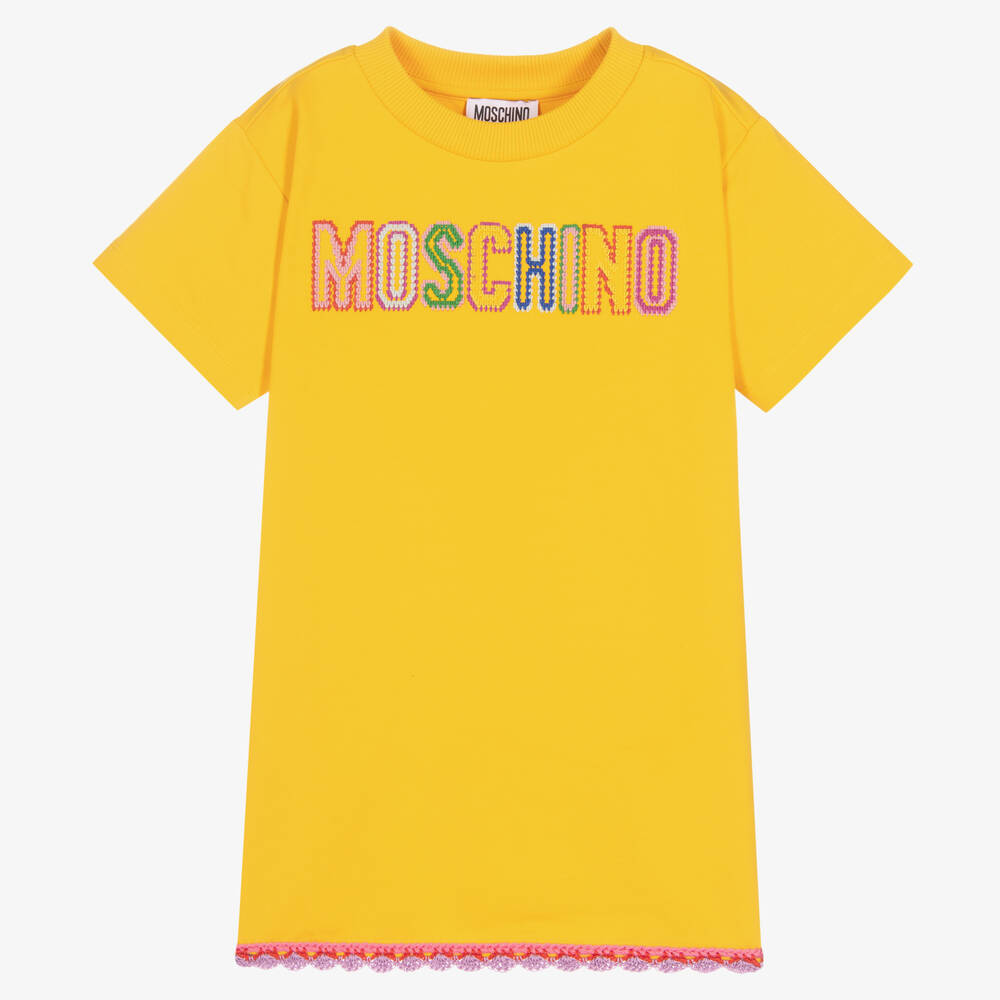 Moschino Kid-Teen - فستان تيشيرت قطن جيرسي لون أصفر للبنات | Childrensalon