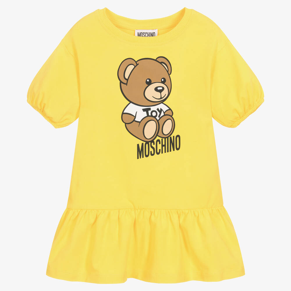 Moschino Kid-Teen - Girls Yellow Cotton Teddy Bear Dress | Childrensalon
