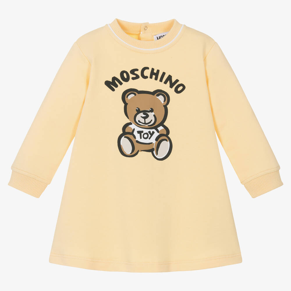 Moschino Baby - فستان قطن لون أصفر فاتح بطبعة تيدي بير | Childrensalon