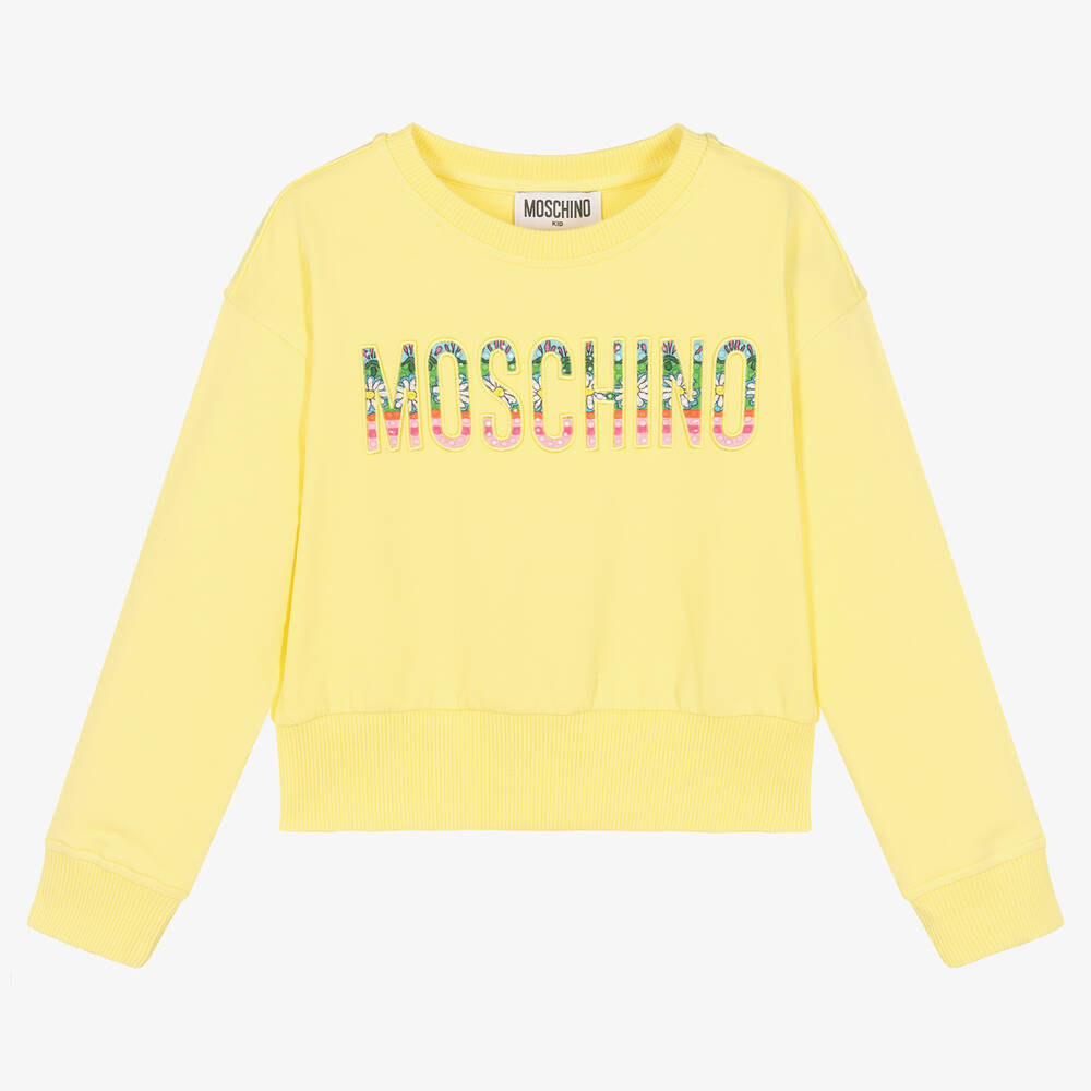 Moschino Kid-Teen - Girls Yellow Cropped Cotton Sweatshirt | Childrensalon