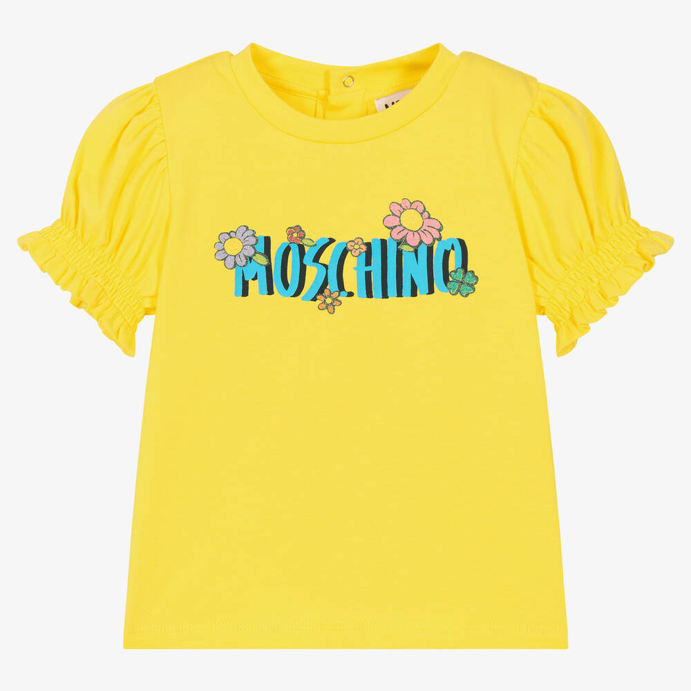 Moschino Baby - Желтая футболка с цветочным логотипом  | Childrensalon