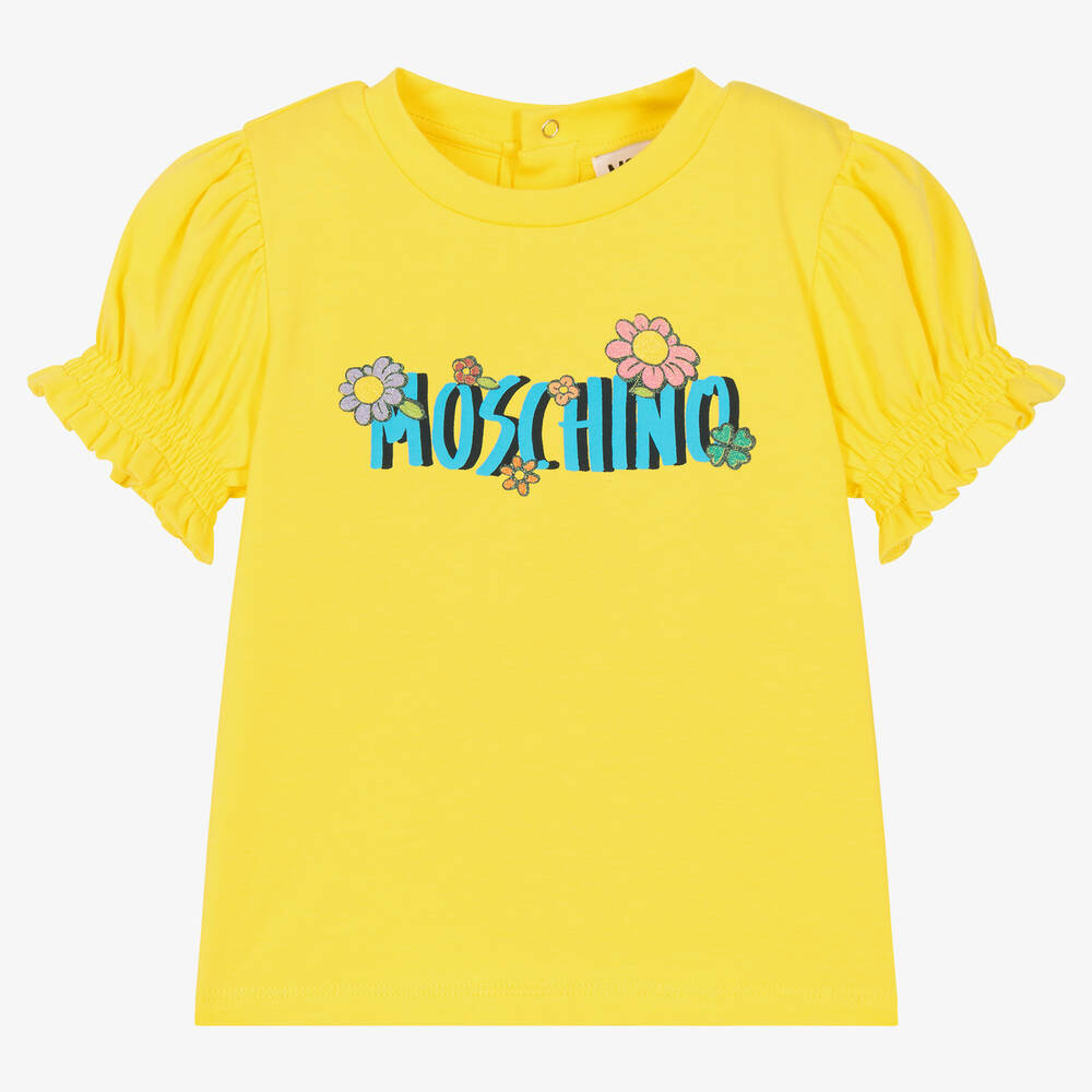 Moschino Baby-Girls Yellow Flower Logo T-Shirt  | Childrensalon Outlet