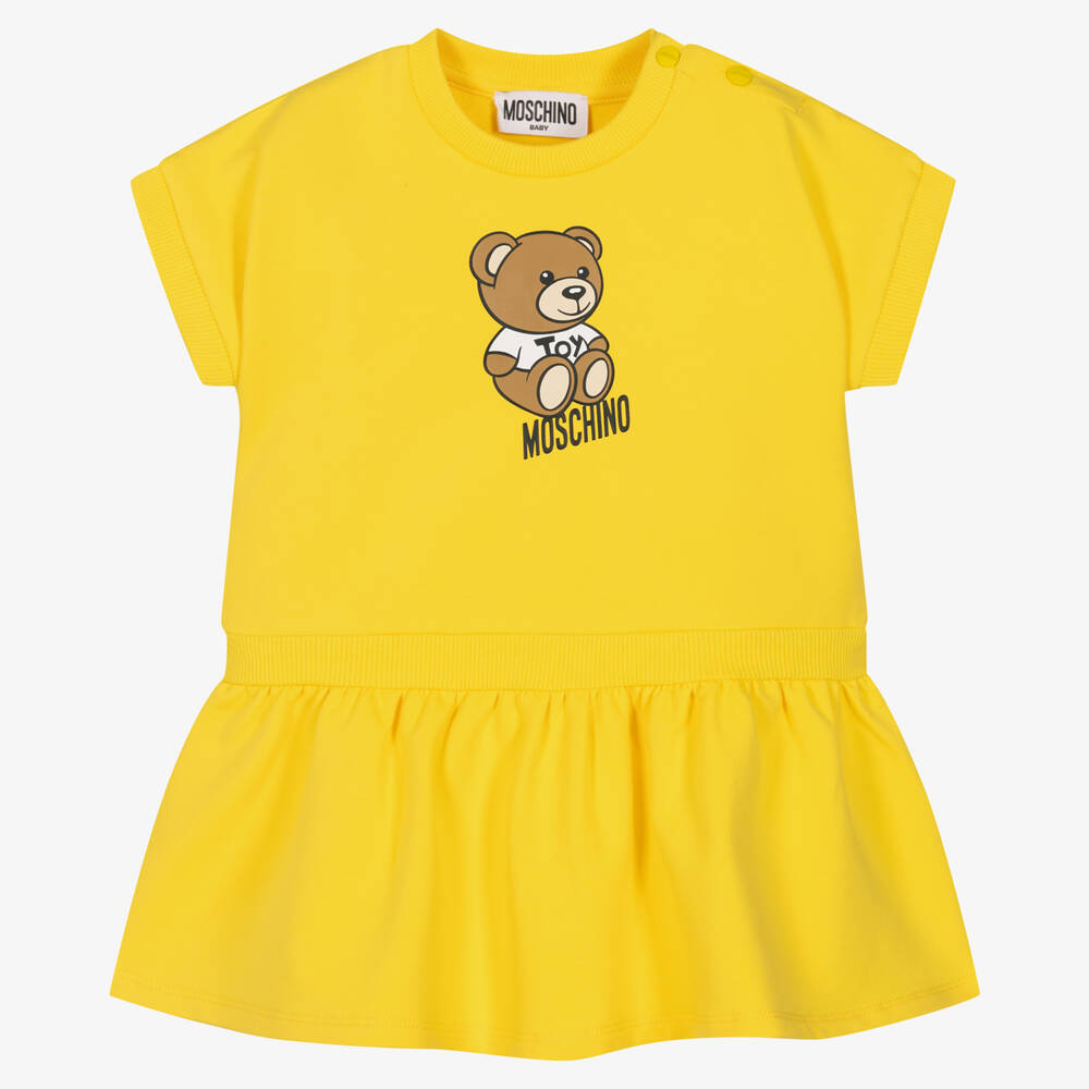 Moschino Baby - Girls Yellow Logo Jersey Dress | Childrensalon