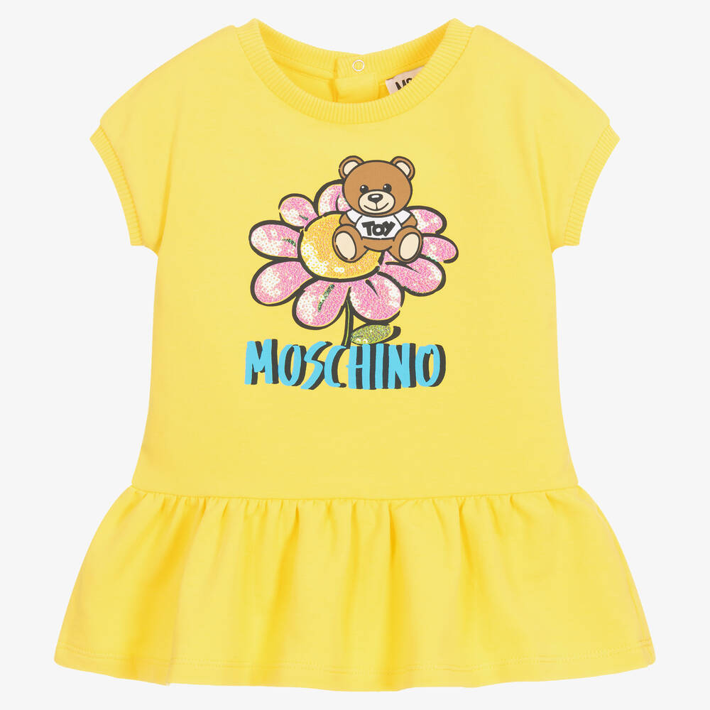 Moschino Baby - فستان أطفال بناتي قطن جيرسي لون أصفر | Childrensalon