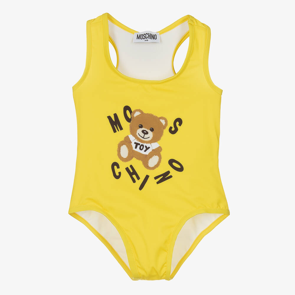 Moschino Kid-Teen - Girls Yellow Teddy Bear Logo Swimsuit | Childrensalon
