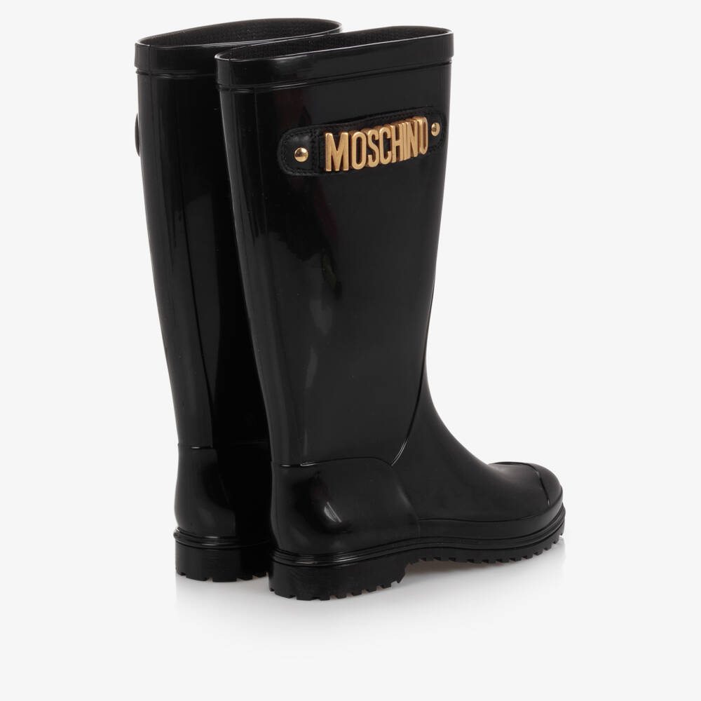 Moschino-Glossy Black Rain Boots | Childrensalon Outlet