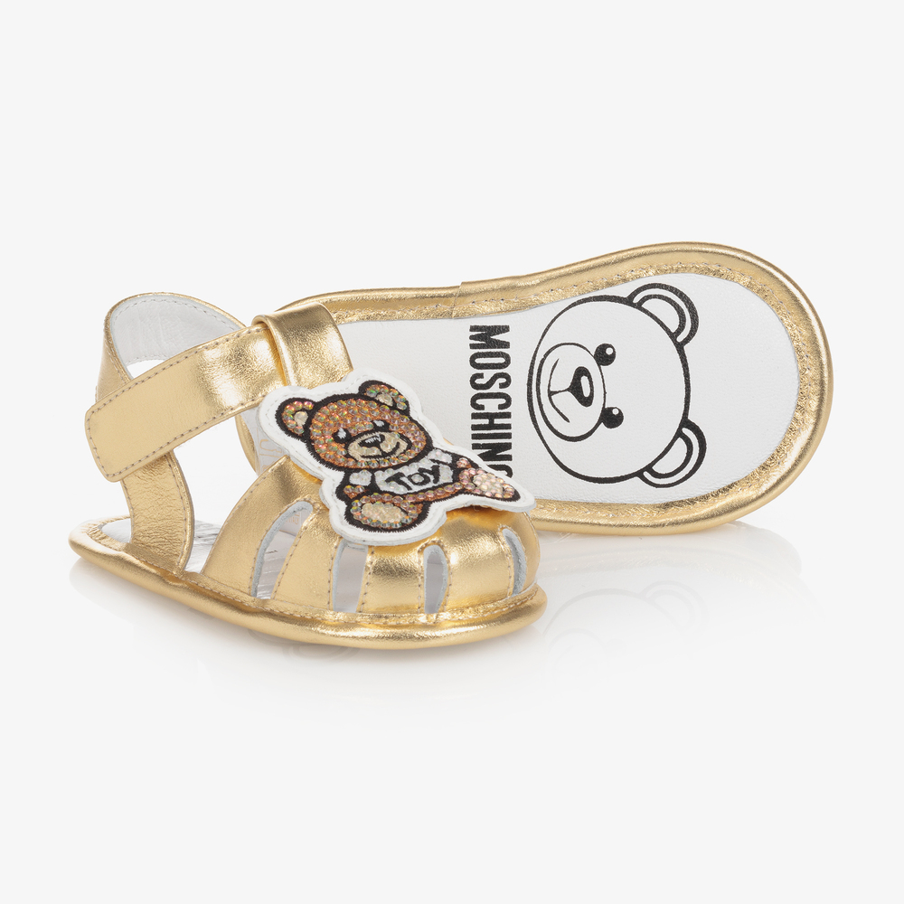 Moschino Baby - حذاء جلد لمرحلة قبل المشي لون ذهبي للأطفال | Childrensalon