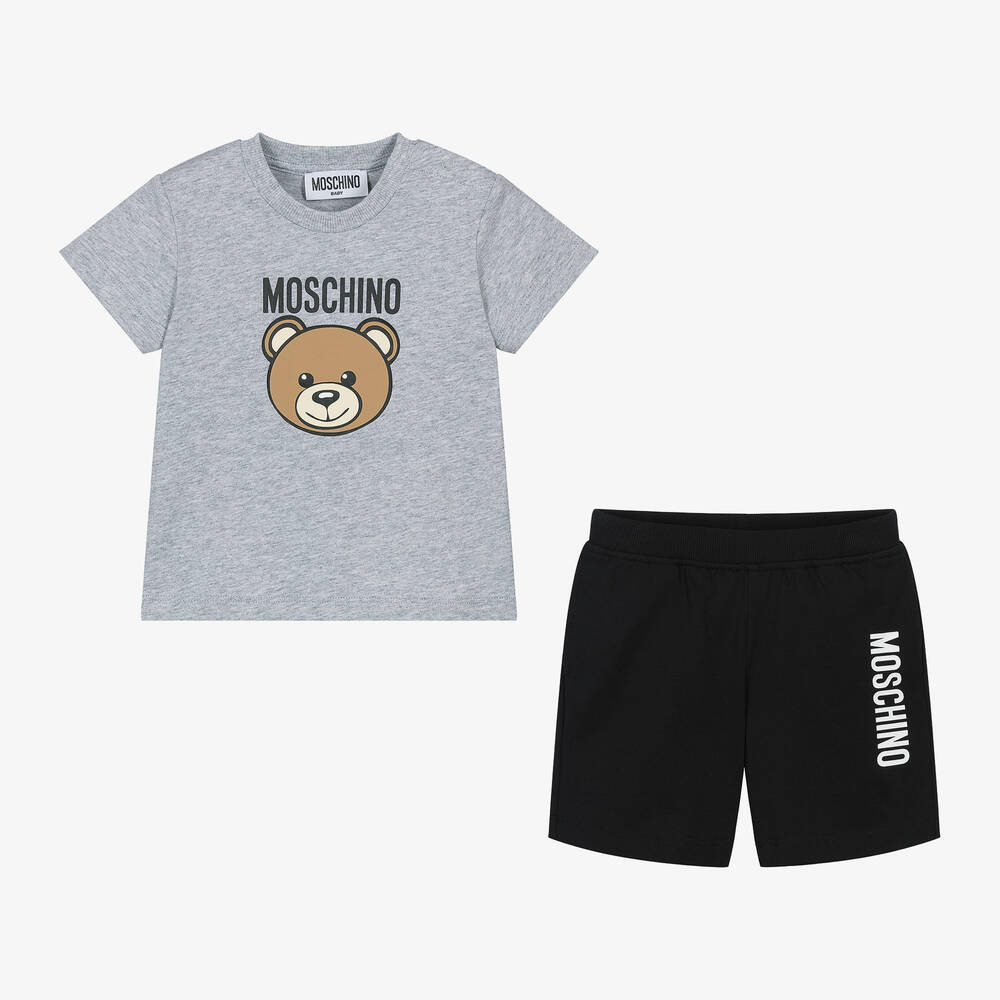 Moschino Baby Grey Black Cotton Shorts Set
