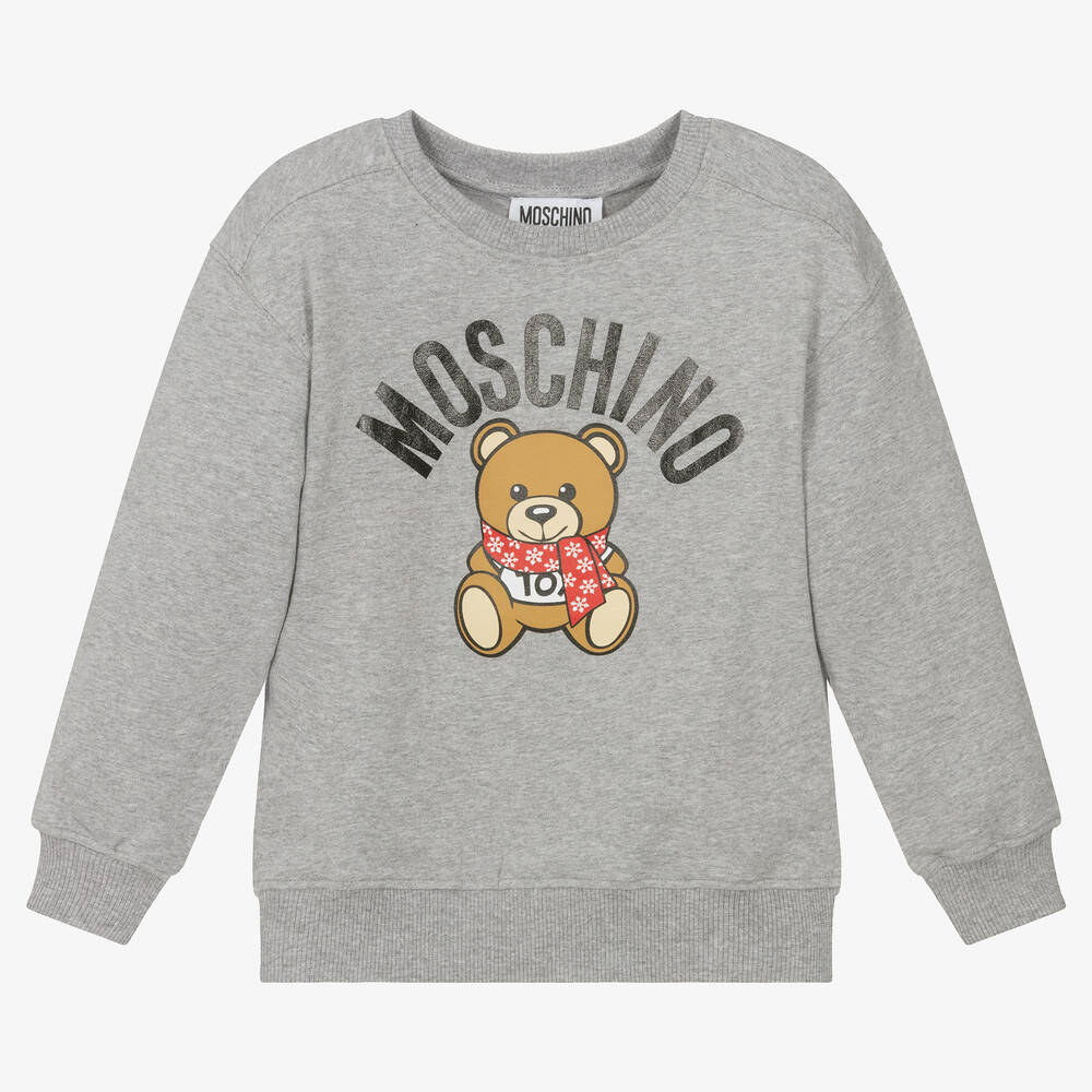 Moschino Kid-Teen - Серый хлопковый свитшот с медвежонком | Childrensalon