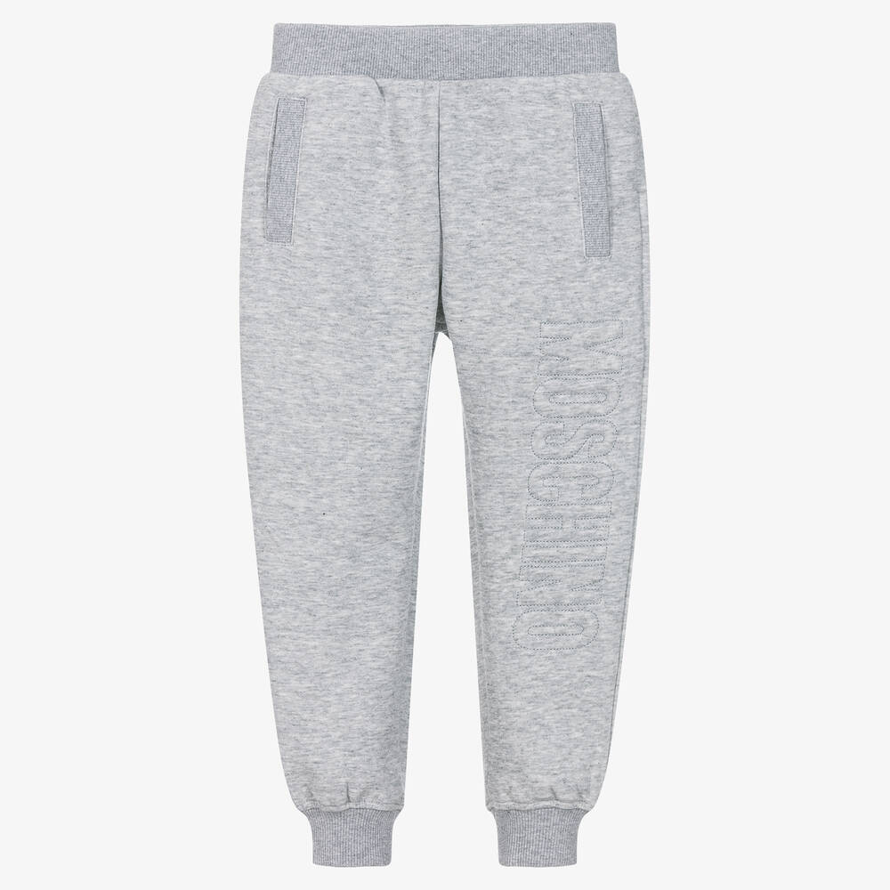 Moschino Kid-Teen-Grey Cotton Jersey Logo Joggers | Childrensalon Outlet