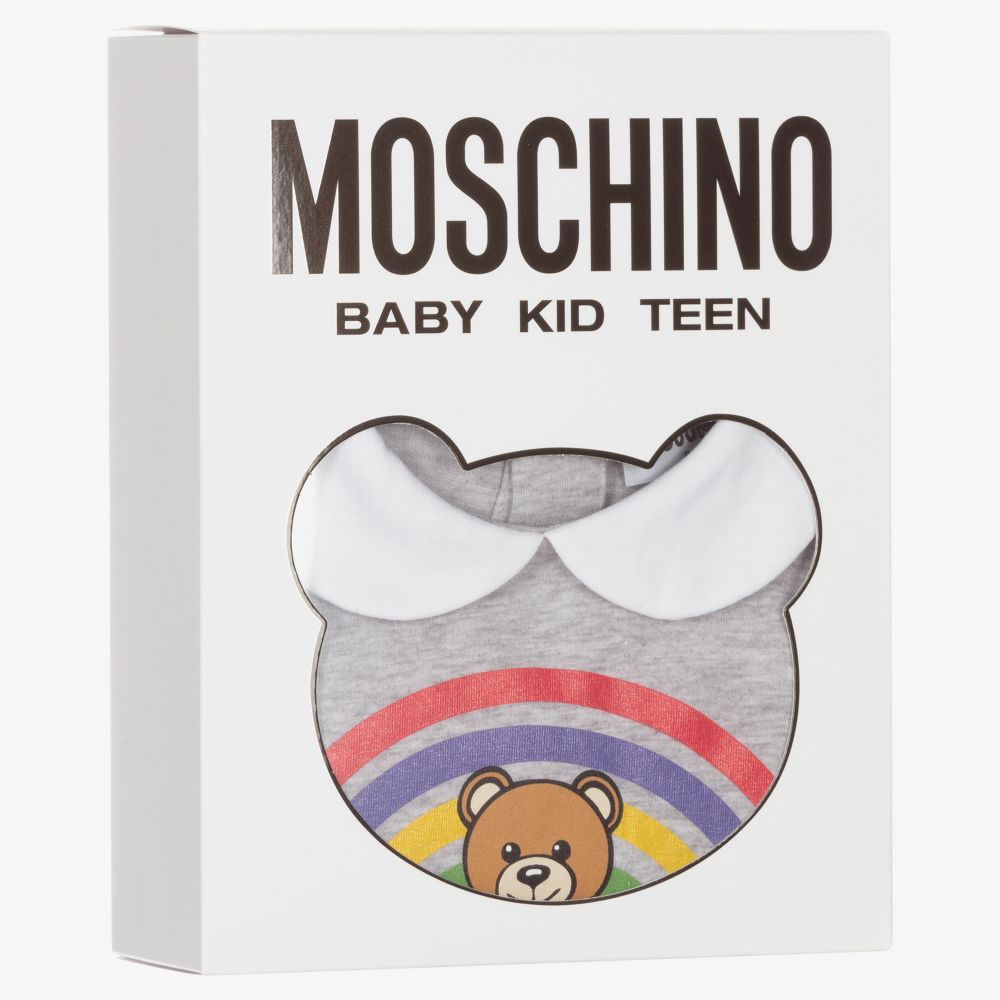 Moschino Baby-Grey Cotton Logo Babygrow | Childrensalon Outlet