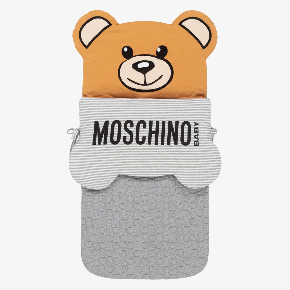 Moschino Baby - Grey Cotton Logo Nest (78cm) | Childrensalon