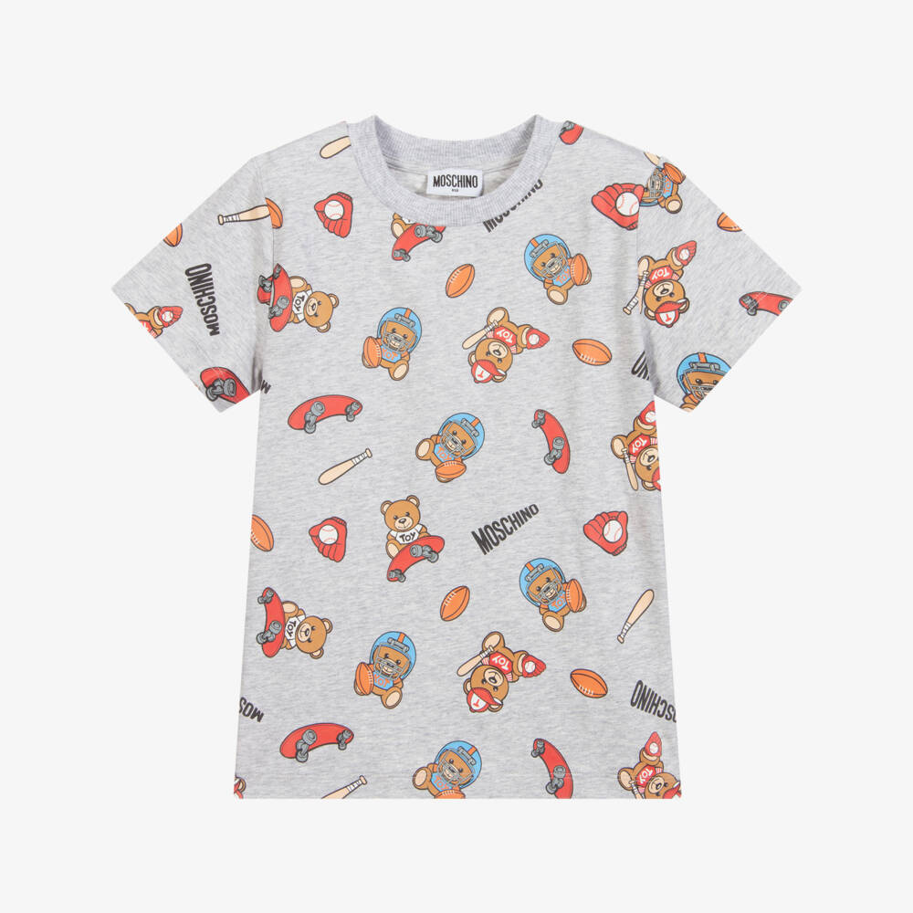 Moschino Кид-Тин-Grey Cotton Logo T-Shirt | Childrensalon Outlet