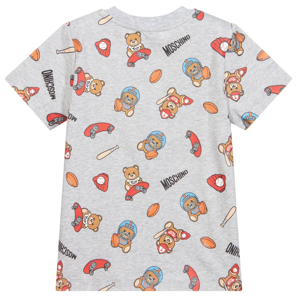 Moschino Kid-Teen-Grey Cotton Logo T-Shirt | Childrensalon Outlet