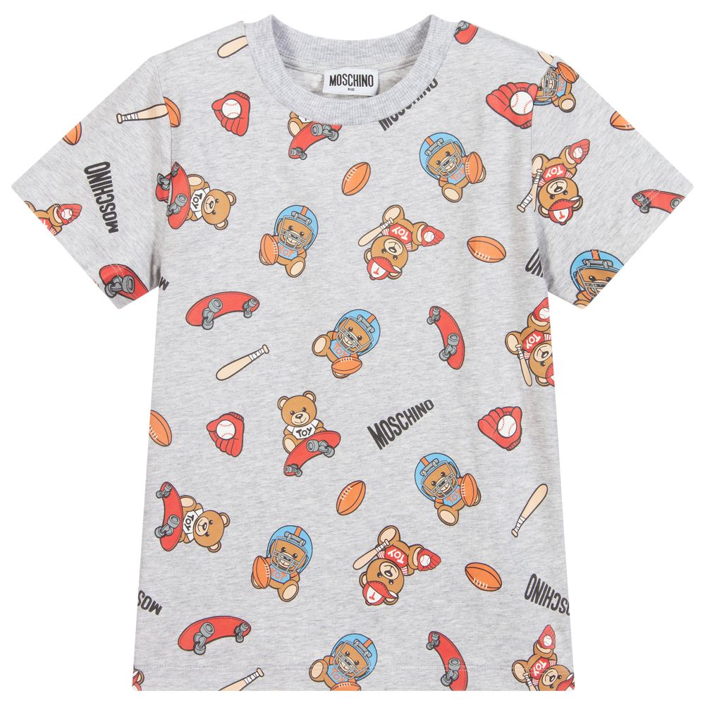 Moschino Кид-Тин-Grey Cotton Logo T-Shirt | Childrensalon Outlet