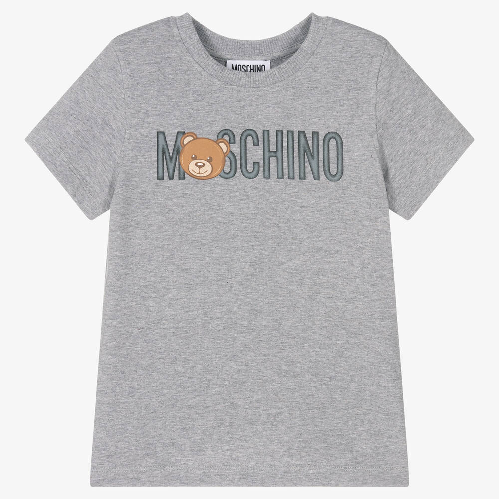Moschino Kid-Teen - Серая хлопковая футболка | Childrensalon