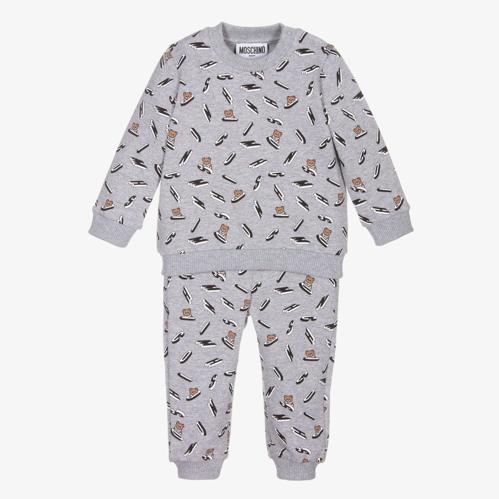 Moschino Baby - Grey Cotton Logo Tracksuit | Childrensalon