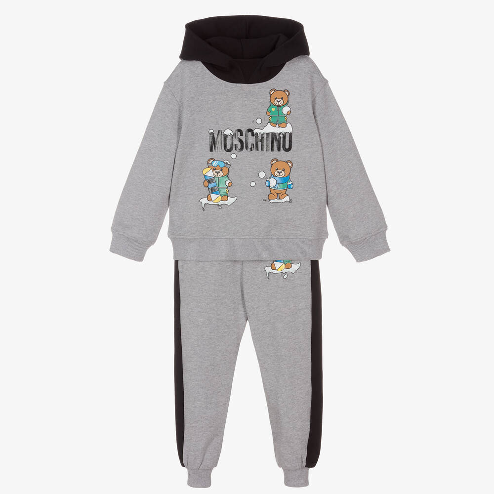 Moschino Kid-Teen-Grey Cotton Logo Tracksuit | Childrensalon Outlet