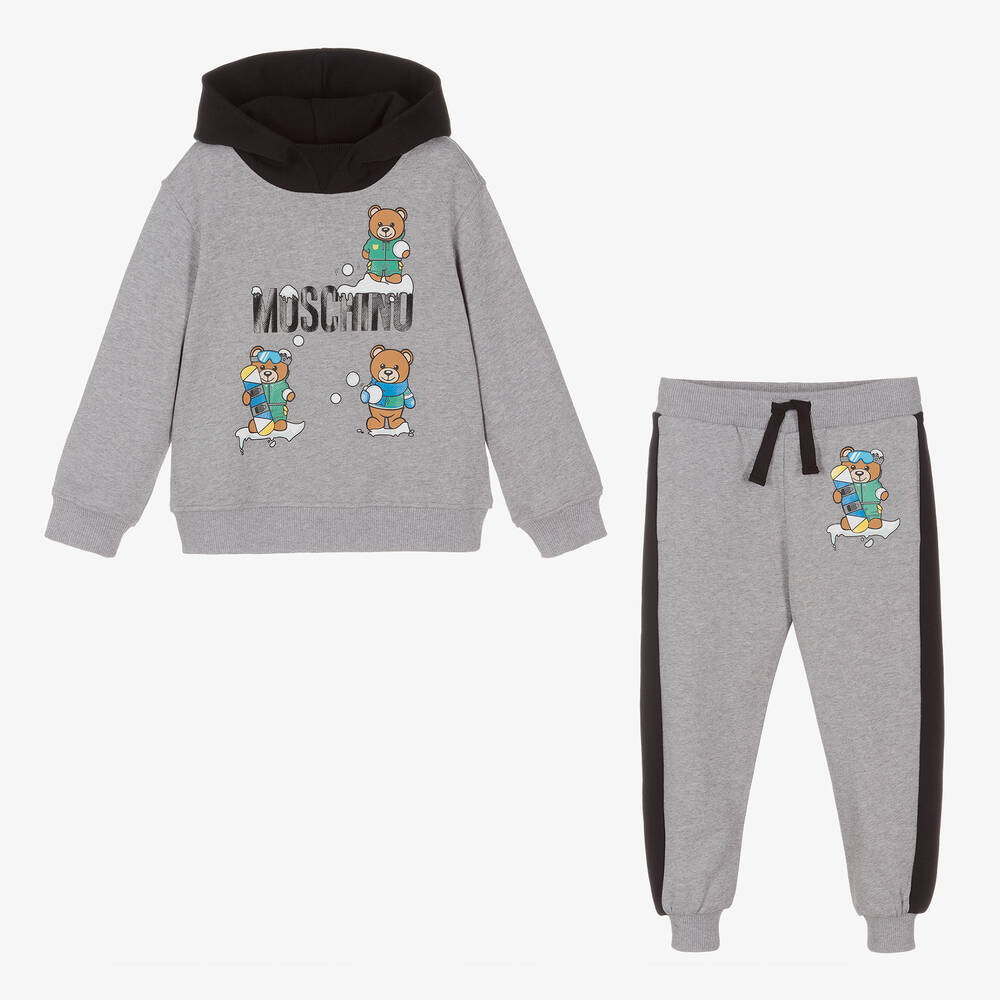 Moschino Kid-Teen-Grey Cotton Logo Tracksuit | Childrensalon Outlet