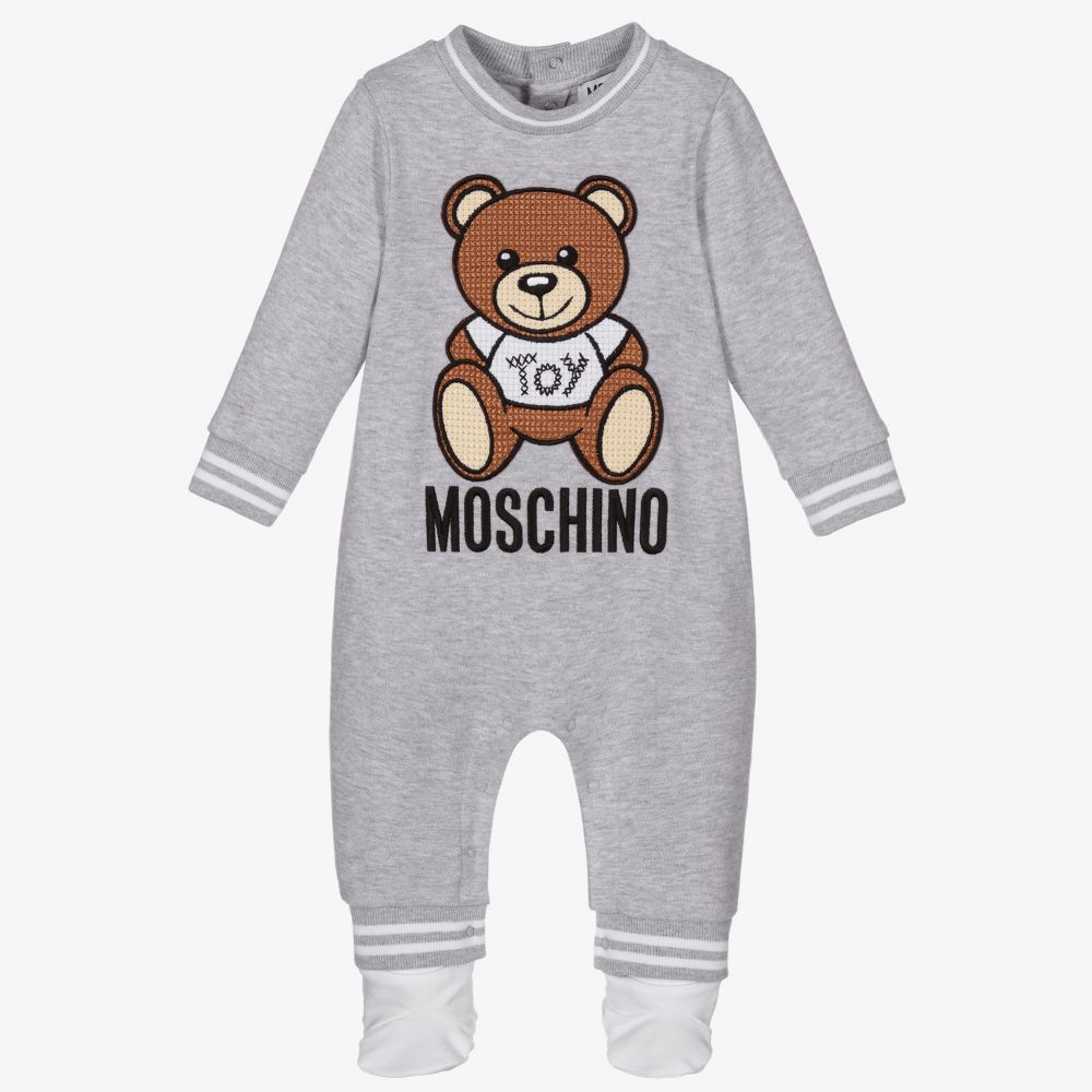 Moschino Baby - Grauer Teddy-Baumwollstrampler | Childrensalon