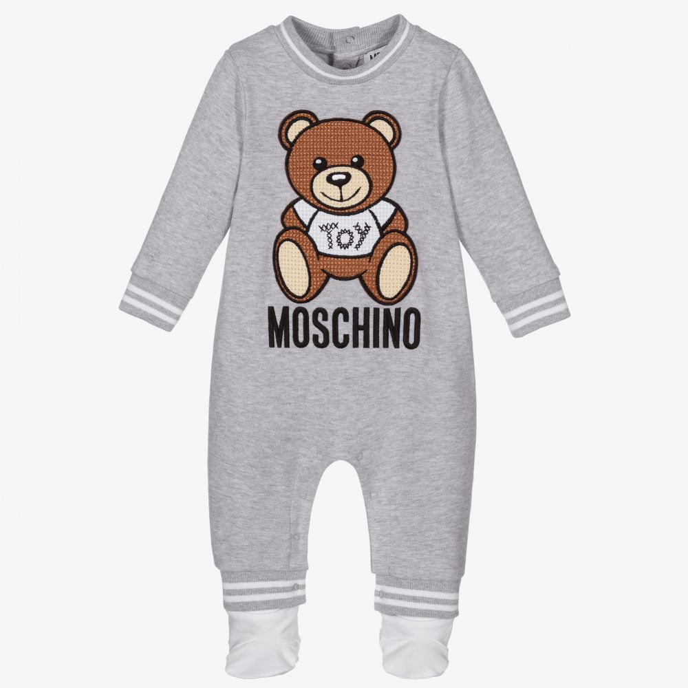 Moschino Малыши-Серый хлопковый комбинезон с медвежонком для малышей | Childrensalon Outlet