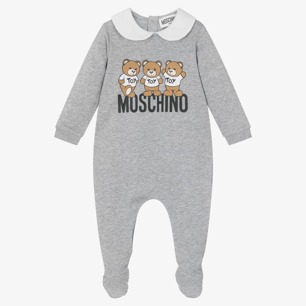 Moschino Baby - Grauer Teddybär-Baumwollstrampler | Childrensalon