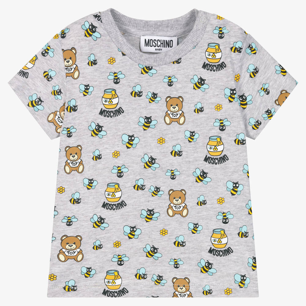 Moschino Baby - Grey Cotton Teddy Bear & Bees T-Shirt | Childrensalon ...