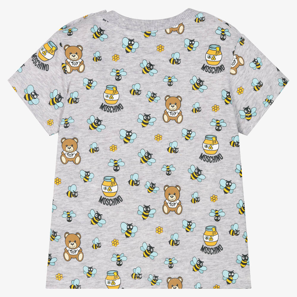 Moschino Малыши-Серая хлопковая футболка с медвежатами | Childrensalon Outlet