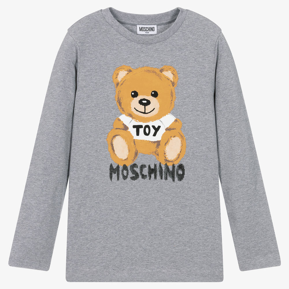 Moschino Kid-Teen - Grey Cotton Teddy Bear Logo Top | Childrensalon