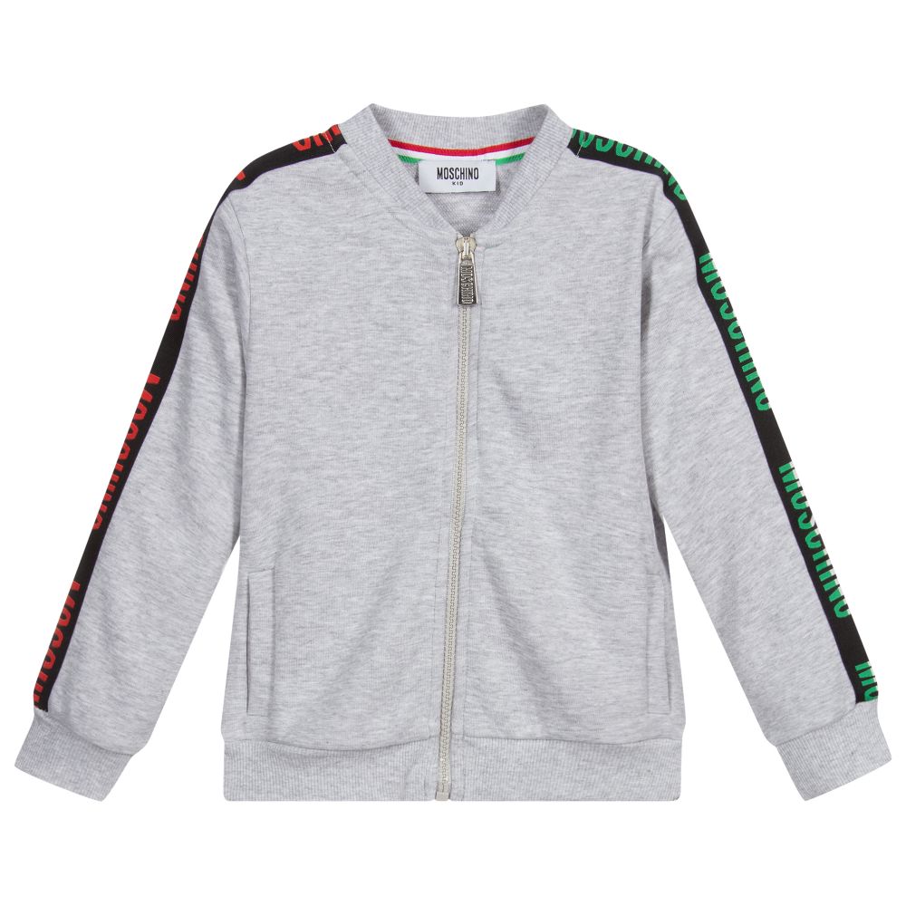 Moschino Kid-Teen-Grey Cotton Zip-Up Top | Childrensalon Outlet