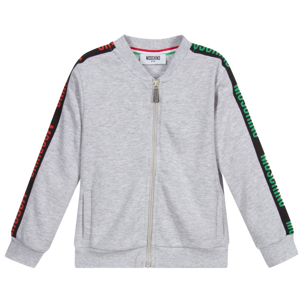 Moschino Kid-Teen - Grey Cotton Zip-Up Top | Childrensalon