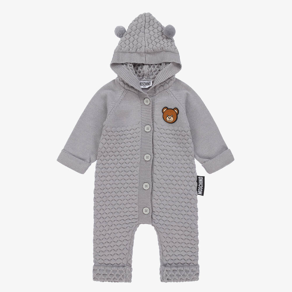 Moschino Baby - Grey Knitted Cotton & Wool Pramsuit | Childrensalon