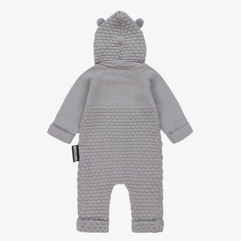 Moschino Baby Grey Knitted Cotton Wool Pramsuit