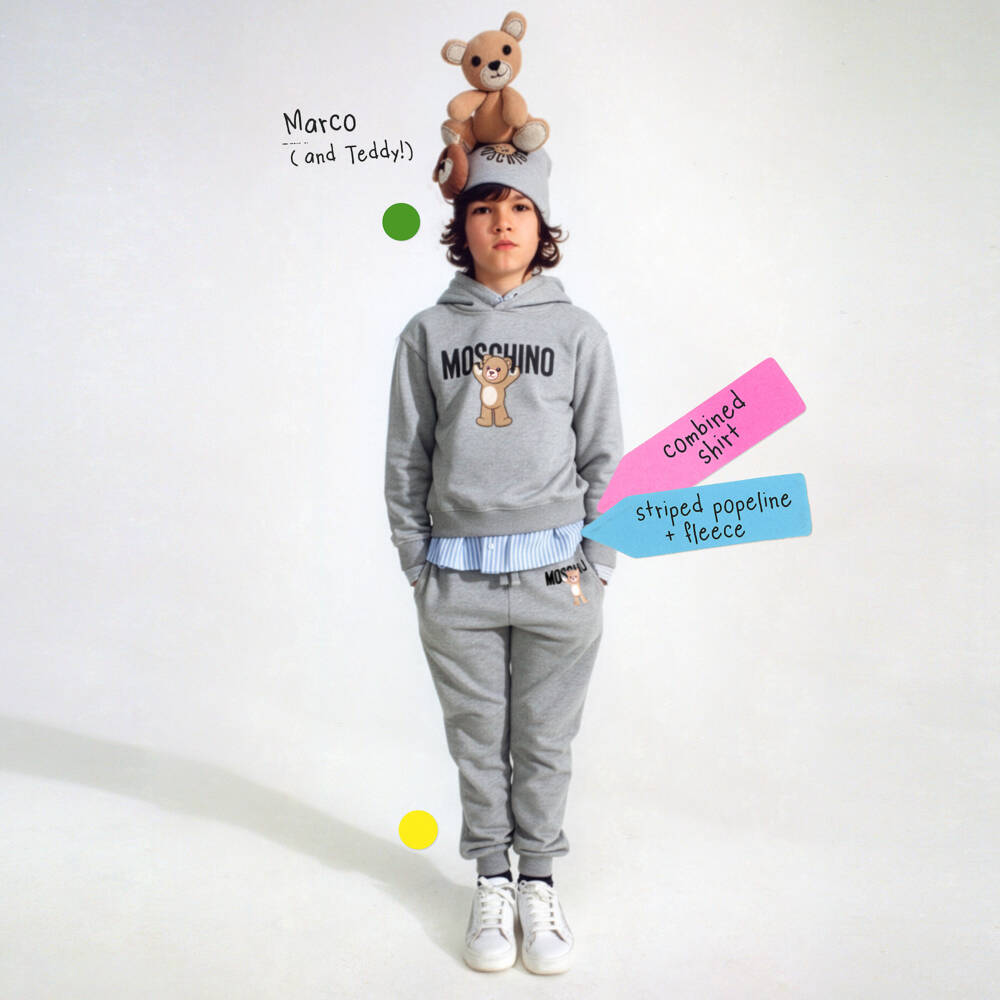 Moschino-Grey Marl Cotton Teddy Bear Logo Hoodie | Childrensalon Outlet