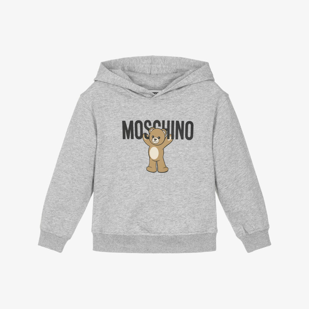Moschino-Grey Marl Cotton Teddy Bear Logo Hoodie | Childrensalon Outlet