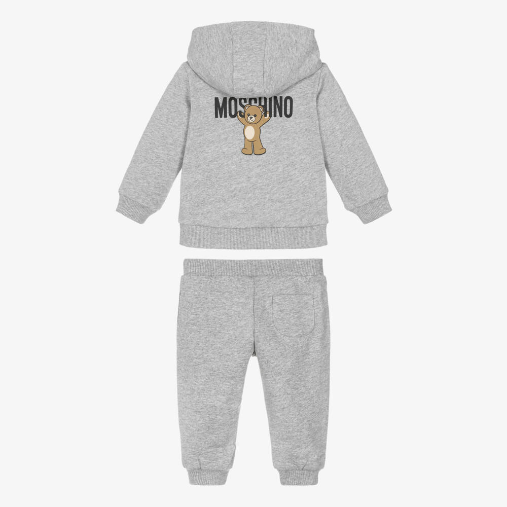 Moschino-Grey Marl Cotton Teddy Bear Logo Tracksuit | Childrensalon Outlet