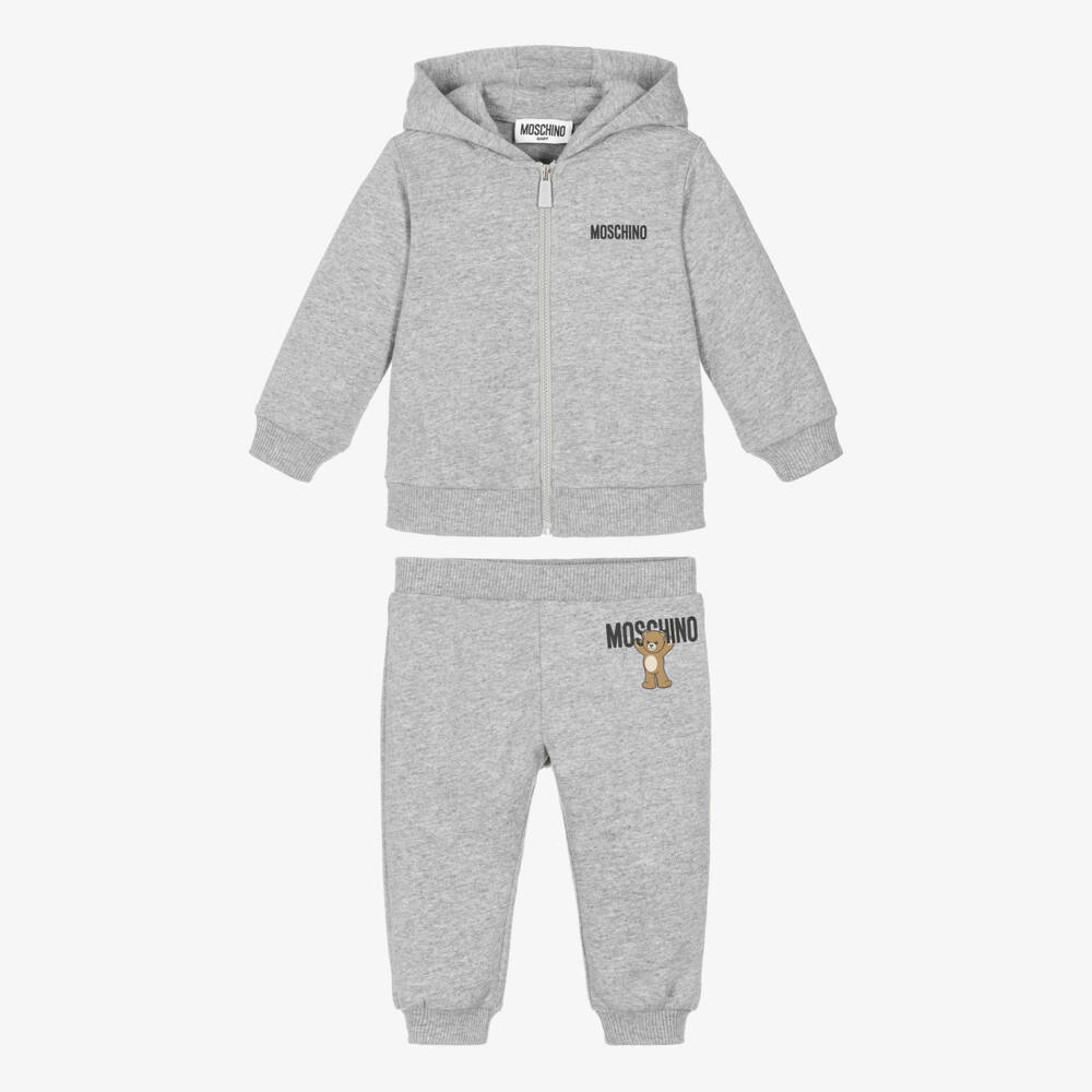 Moschino-Grey Marl Cotton Teddy Bear Logo Tracksuit | Childrensalon Outlet