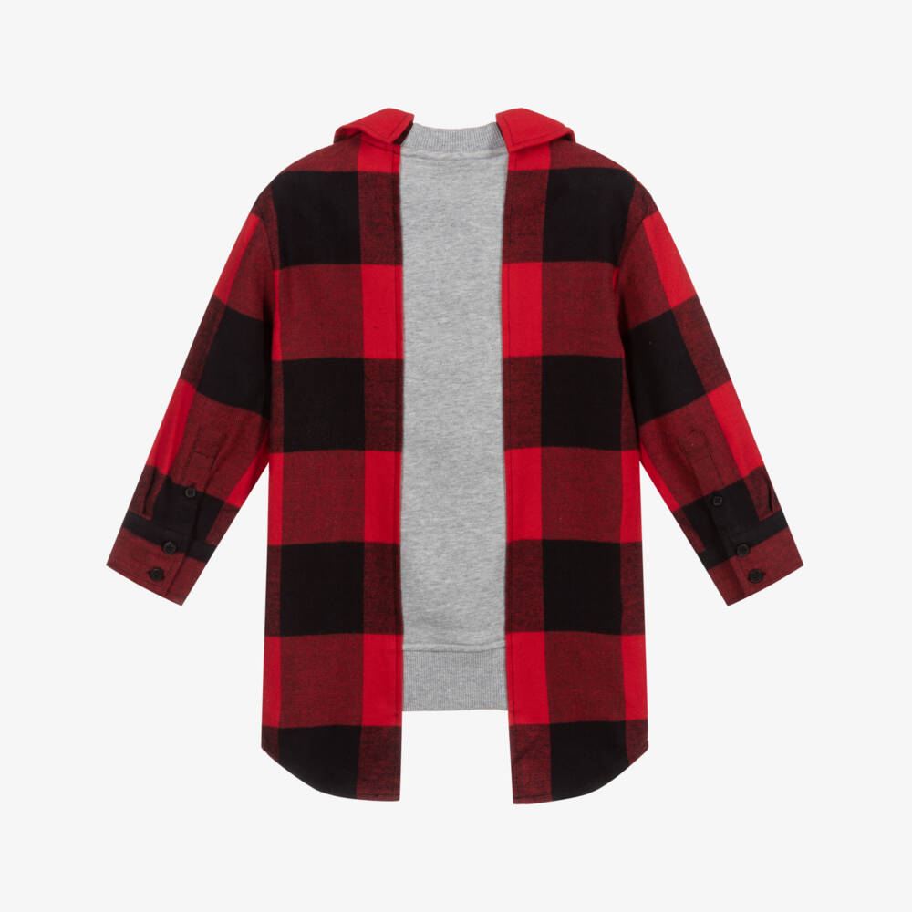 Moschino Kid-Teen-Grey & Red Check Dress | Childrensalon Outlet
