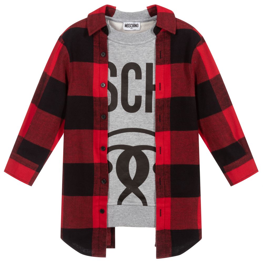 Moschino Кид-Тин-Grey & Red Check Dress | Childrensalon Outlet