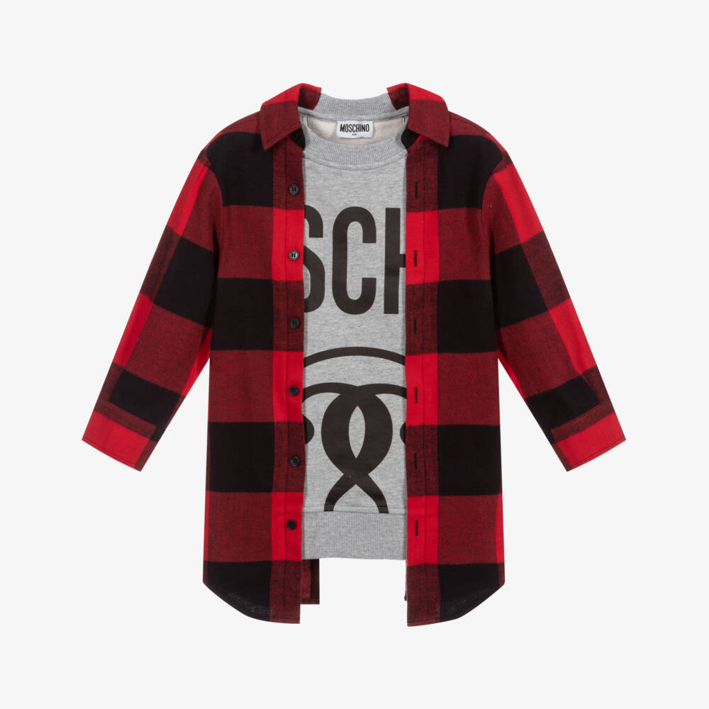 Moschino Kid-Teen-Grey & Red Check Dress | Childrensalon Outlet