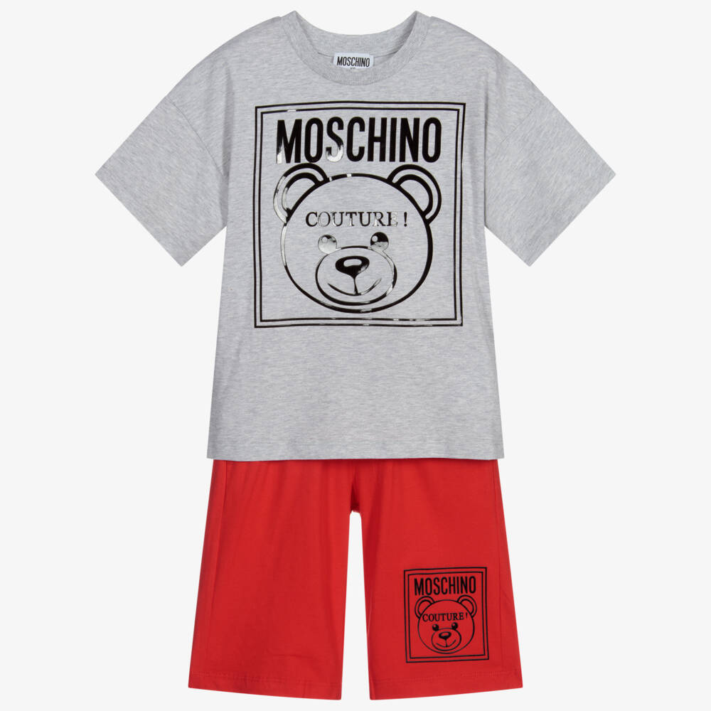Moschino Kid-Teen-Grey & Red Shorts Set | Childrensalon Outlet