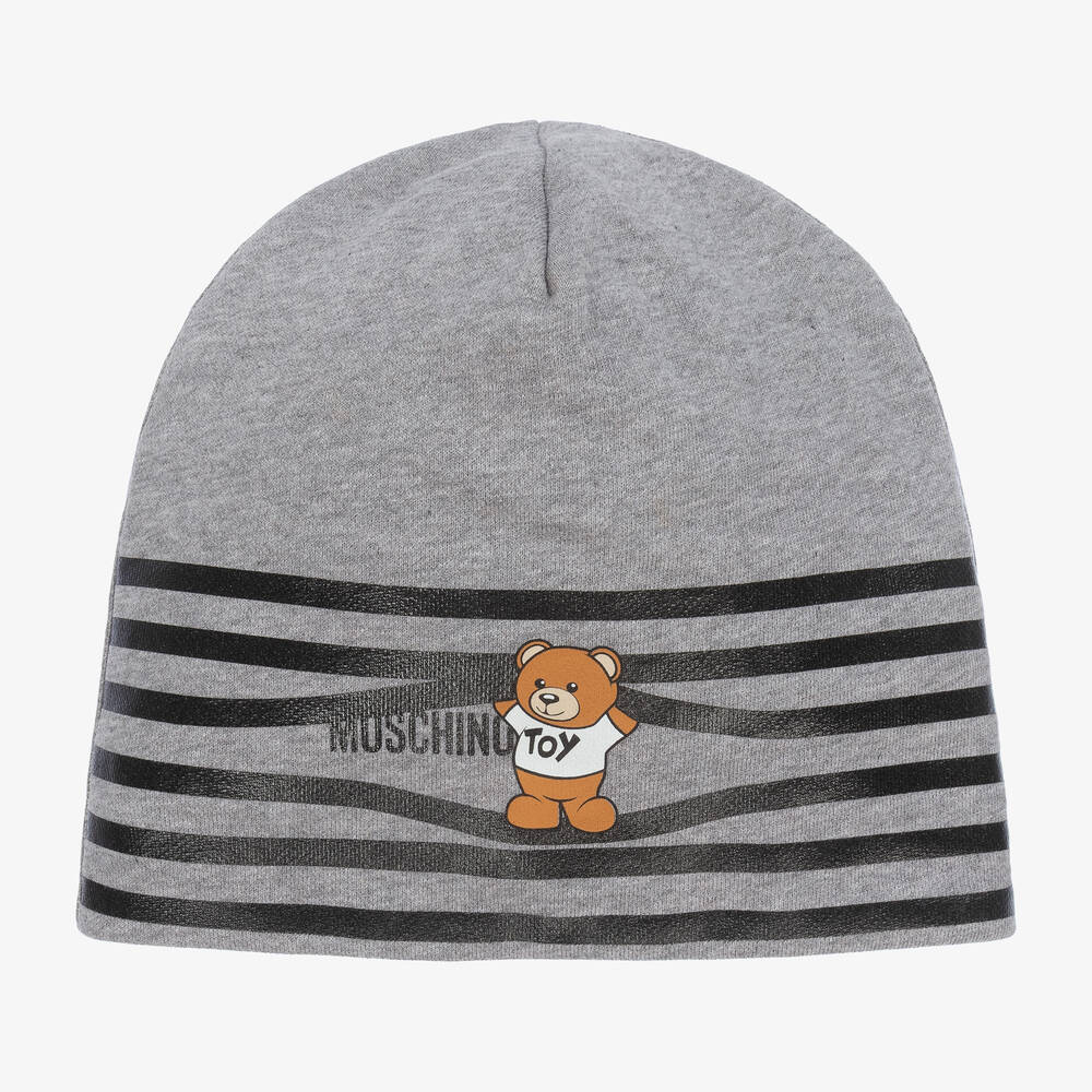 Moschino Kid-Teen - Grey Striped Cotton Logo Hat | Childrensalon