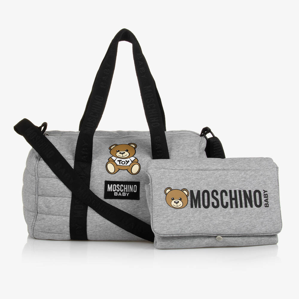 Moschino Baby - Серая пеленальная сумка с медвежонком (39см) | Childrensalon