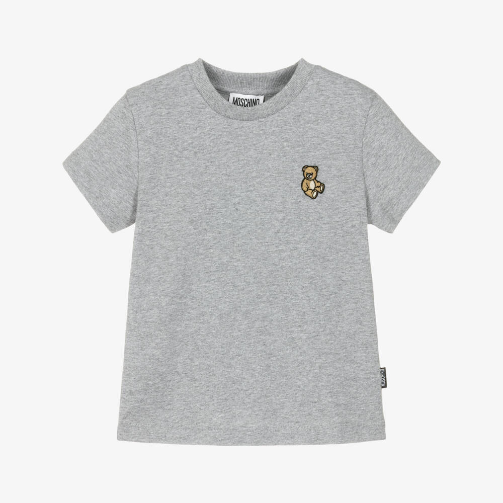 Moschino-تيشيرت قطن رمادي بتصميم دب تيدي | Childrensalon Outlet