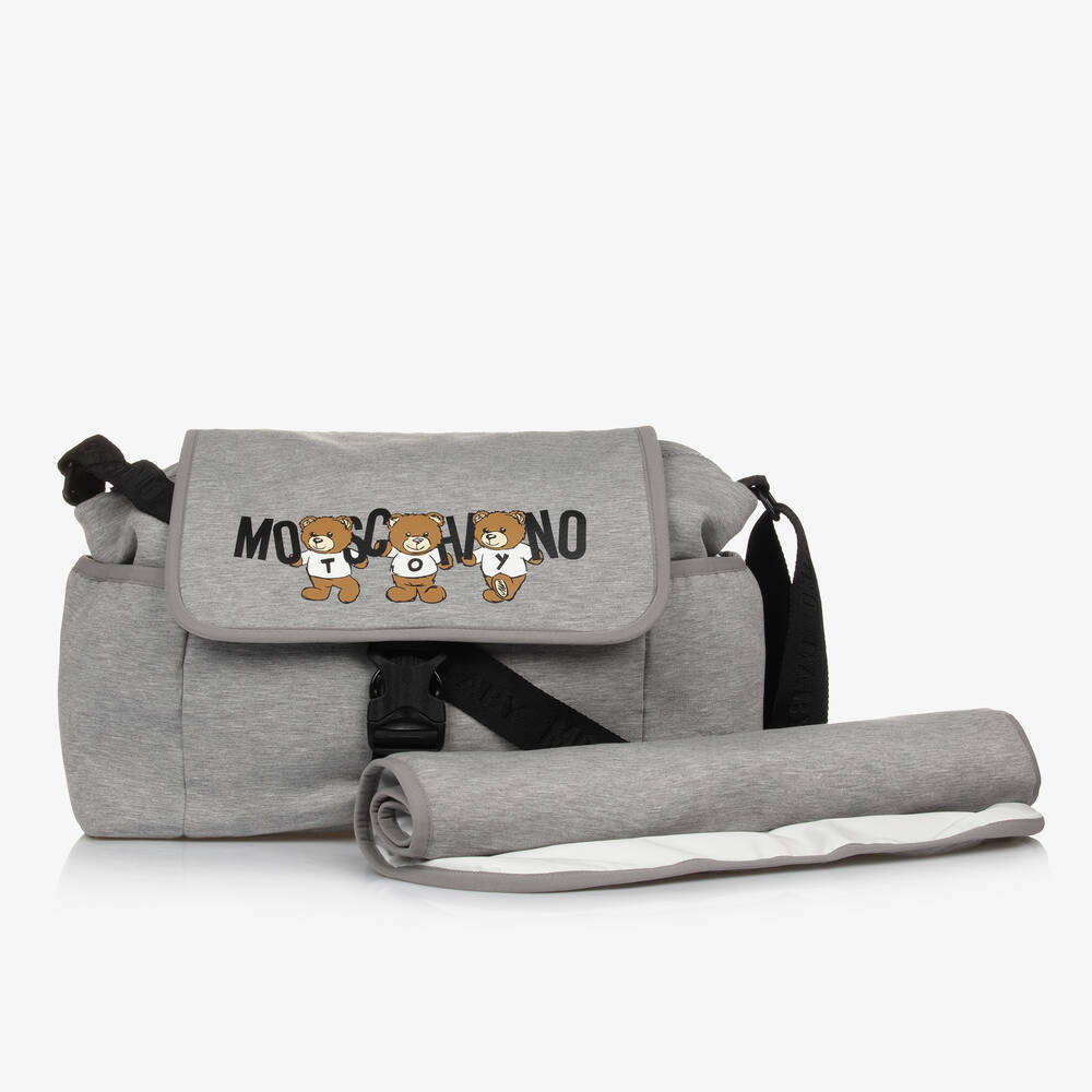 Moschino Baby-Grey Teddy Bear Logo Changing Bag (30cm) | Childrensalon Outlet